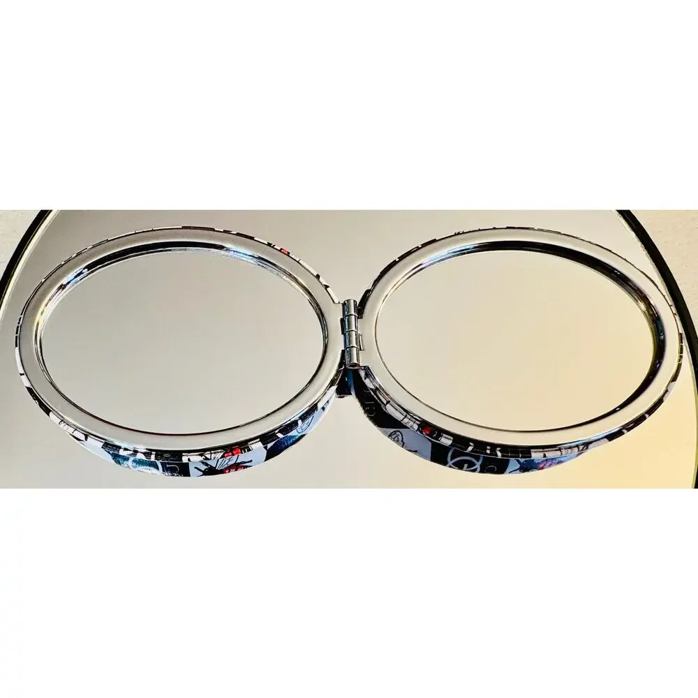 COMPACT MIRROR: Oval-Shaped Black, White, & Red w/Bee Design, NWOT
